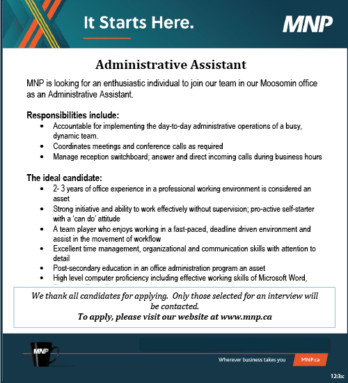 MNP - Moosomin - Administrative Assistant    